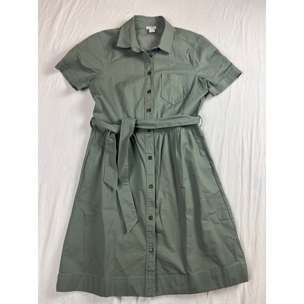 J.Crew Olive Green Cotton Belted Shirt Dress with Pockets H5064 Size 4